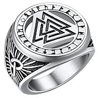 FaithHeart Norse Viking Rings, Stainless Steel/18K Gold Plated Vintage Celtic Knot/Nordic Valknut Rune Finger Ring Jewelry for Men Women Customizable