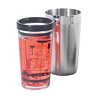 OGGI Boston Cocktail Shaker - Glass/Stainless Steel, 5 Recipes, 15oz - Mess Free Design, Home Bar Boston Style Drink Mixer, Bartender Kit, Essential Bar Accessories