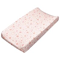 HonestBaby Girls Organic Cotton Changing Pad Cover, Peach Skin Papercut Floral, One Size