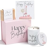 Happy Birthday Gift Box - Birthday Cake Candle & Soap Basket Set, Cute Candles Gifts for Women – Unique Present Ideas for Her, Woman, Friend, Mom, Sister, Coworker, Employee, Female