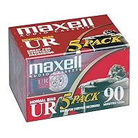 Maxell UR 90 Normal Bias Blank Audio Recording Cassette Tape, Low Noise, 90 Minute Recording Time, 5 Pack