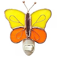 Yellow & Orange Butterfly Plug in Night Light, Stained Glass Nightlight with On/Off Switch, Comes with One 4 Watt Replaceable Incandescent Night Light Bulb