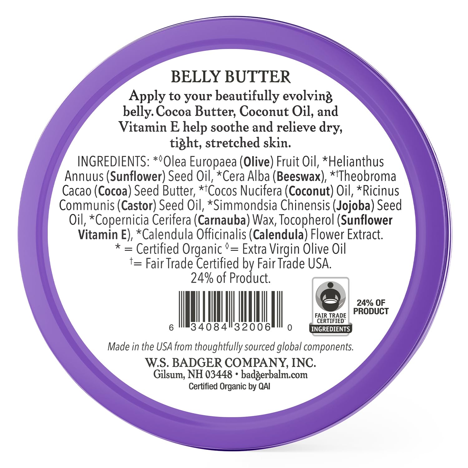 Badger - Belly Butter, Cocoa Butter & Calendula, Certified Organic Belly Butter, Vitamin E Belly Butter, Coconut Oil Belly Butter, Pregnant Belly Butter for Stretched Skin, 2 oz