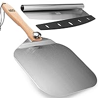 Aluminum Pizza Peel 12 x 14 Inch with Foldable Handle - Metal Paddle Spatula and 14'' Blade Pizza Cutter Set - Pizza Oven Accessories for Ooni, Great for Turning, Baking Stone Tools