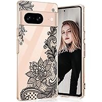 Pixel 8 Phone Case for Google Pixel 8 Case Clear Cute Slim Thin for Women Soft Flexible Silicone TPU Cover for Google Pixel 8 Protective Case Rugged Shockproof with Lace Mandala-Flower (Black)