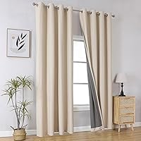 Natural Blackout Curtains 120 Inches Long 2 Panels Set, Grommet Extra Long Curtains for Living Room Bedroom, Total Room Darkening Curtains Thermal Insulated Solid Drapes for Windows