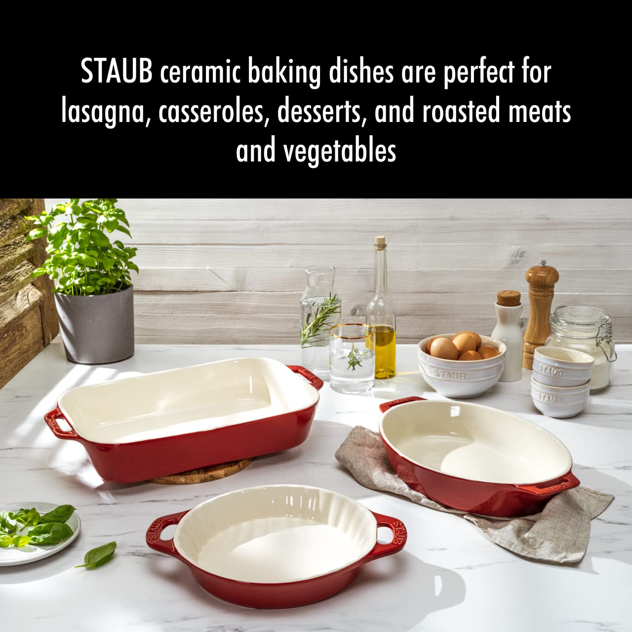 Staub Ceramic Baking Dish Set, 3pc, Cherry