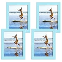Renditions Gallery Photo Frames 6x8 inch Picture Frame Set of 4 High-end Modern Style, Made of Solid Wood and High Definition Glass Ready for Wall and Tabletop Photo Display, Blue Frame