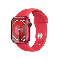 Apple Watch Series 9 [GPS + Cellular 41mm] Smartwatch with (Product) RED Aluminum Case with (Product) RED Sport Band S/M. Fitness Tracker, Blood Oxygen & ECG Apps, Always-On Retina Display
