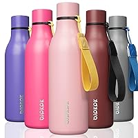 BJPKPK Insulated Water Bottles, 18oz Stainless Steel Metal Water Bottle with Strap, BPA Free Leak Proof Thermos, Mugs, Flasks, Reusable Water Bottle for Sports & Travel, Light Pink