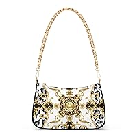 ALAZA Leopard Print and Golden Baroque Modern Shoulder Bag Purse for Women Tote Handbag with Zipper Closure