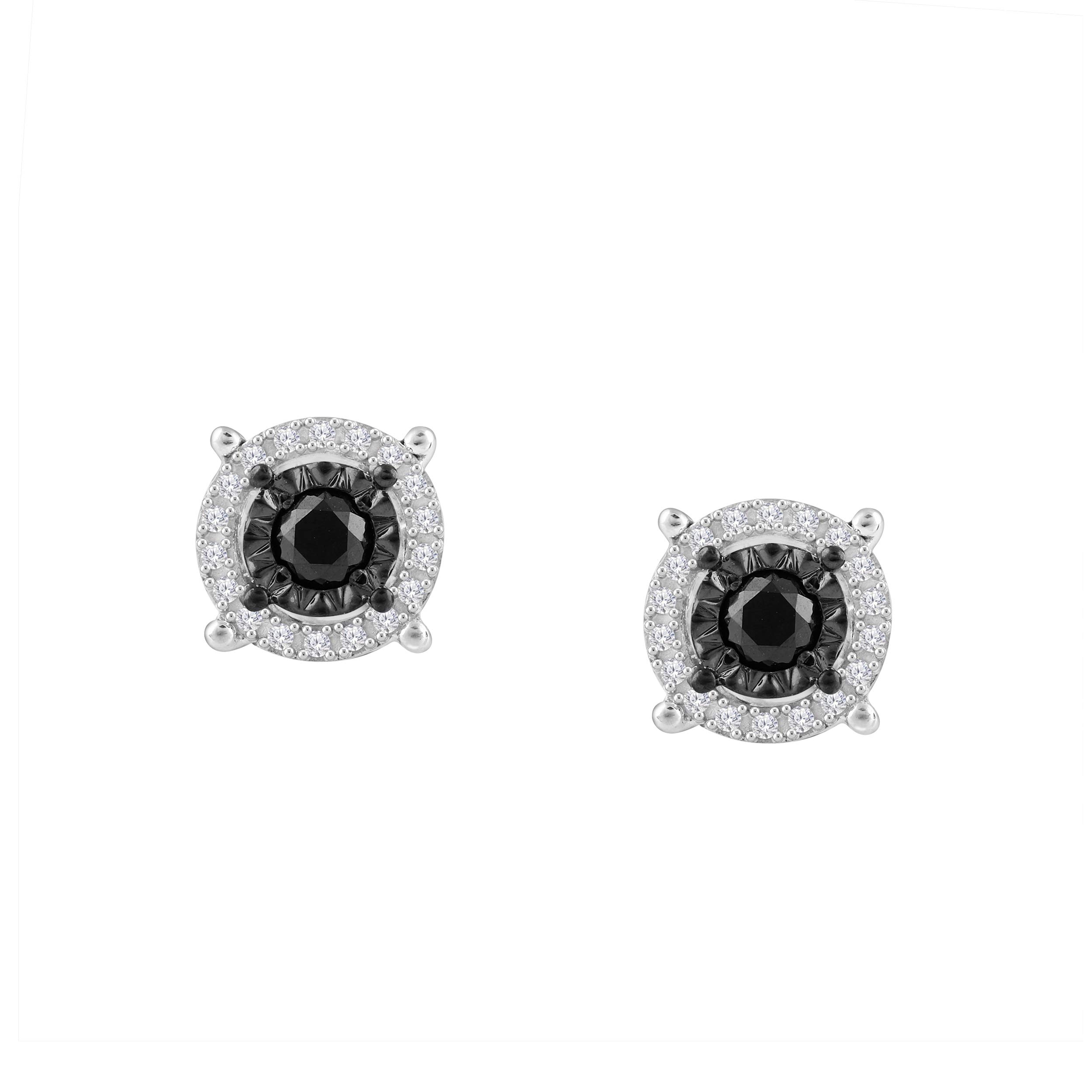 NATALIA DRAKE Color Diamond Halo Stud Earrings for Women in Sterling Silver (Color I-J/Clarity I2-I3)
