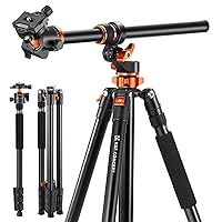 K&F Concept 90 inch/230cm Ultra High Camera Tripod,Horizontal Overhead Shooting Travel Tripods with Metal Ball Head 10KG Load Capacity,Detachable Monopod, for Indoor and Outdoor Use T254A7+BH-28L