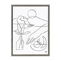Sylvie Summer Lines 10 Framed Canvas Wall Art by Maggie Stephenson, 18x24 Gray, Modern Abstract Art Print for Wall