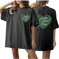 Women Funny Shamrock Love Heart Graphic Tee Tops Summer Oversized Short Sleeve Shirt Happy St Patrick's Day T-Shirts