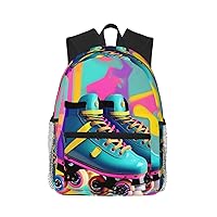 Retro Colorful Roller Skates Print Backpack For Women Men, Laptop Bookbag,Lightweight Casual Travel Daypack