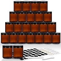 EkkoVla 24 Pack 8 oz Amber Round Glass Jars with 24 Black Lids, Candle Making Jar, Empty Refillable Cosmetic Containers for Lotions, Face Creams, Body Butter, Powders, Ointments, Beauty Products