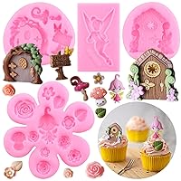 Enchanted Vintage Fairy Garden Fairy Gnome Home Door Silicone Chocolate Mold Flower Mushroom Leaf Fondant Mold For Cake Decorating Chocolate Candy Polymer Clay Gum Paste Set Of 4