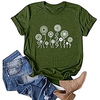 2024 Summer Dandelion Printed Womens Tops Tees Crew Neck Short Sleeve Lightweight Breathable Womens T Shirts