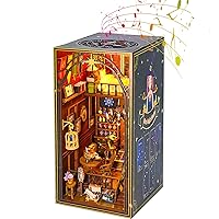 Book Nook Kit, DIY Miniature Dollhouse Booknook Kit, 3D Wooden Puzzle Bookend Bookshelf Insert Decor with LED Light and Music Box for Teens and Adults (Mira Magic House)