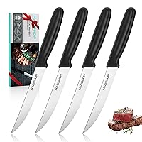 HAUSHOF Steak Knives Set of 4, Premium Stainless Steel Serrated Steak Knife Set with Ergonomic Handle, Gifts Knife Set for Mom, Dad, Wife and Husband, Black