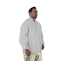 GB3054 Cotton Shirt, Collarless, Laced Neck&Sleeves, White Large