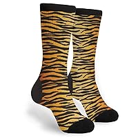 Animal Print Tiger Black Gold Men Women Casual Socks Funny Funky Novelty Crew Tube Socks