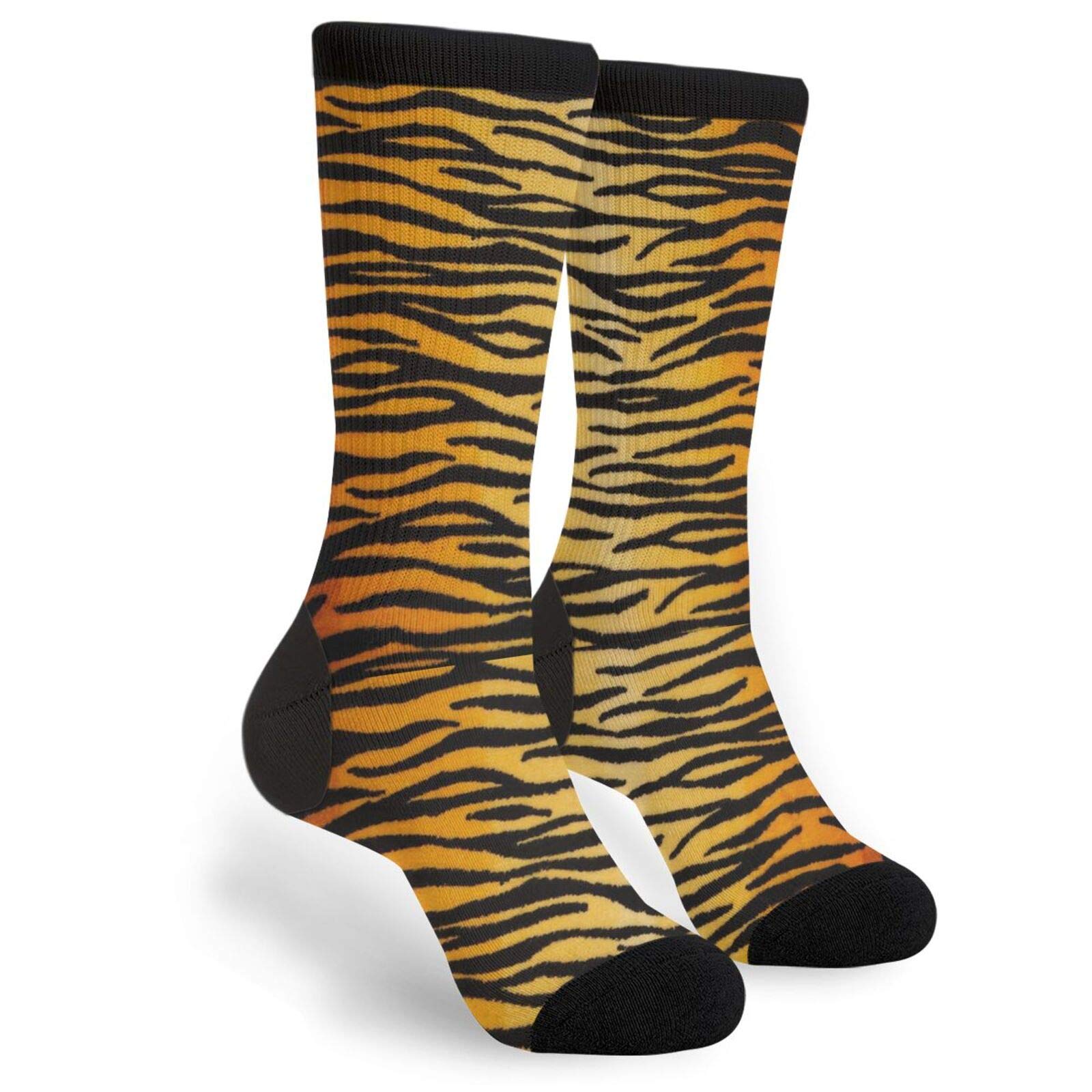Animal Print Tiger Black Gold Men Women Casual Socks Funny Funky Novelty Crew Tube Socks