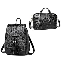 COOLCY Women Small Leather Backpack Purse Crocodile Designer Bag and Genuine Leather Purses for Women Crocodile Crossbody Small Satchel Bag