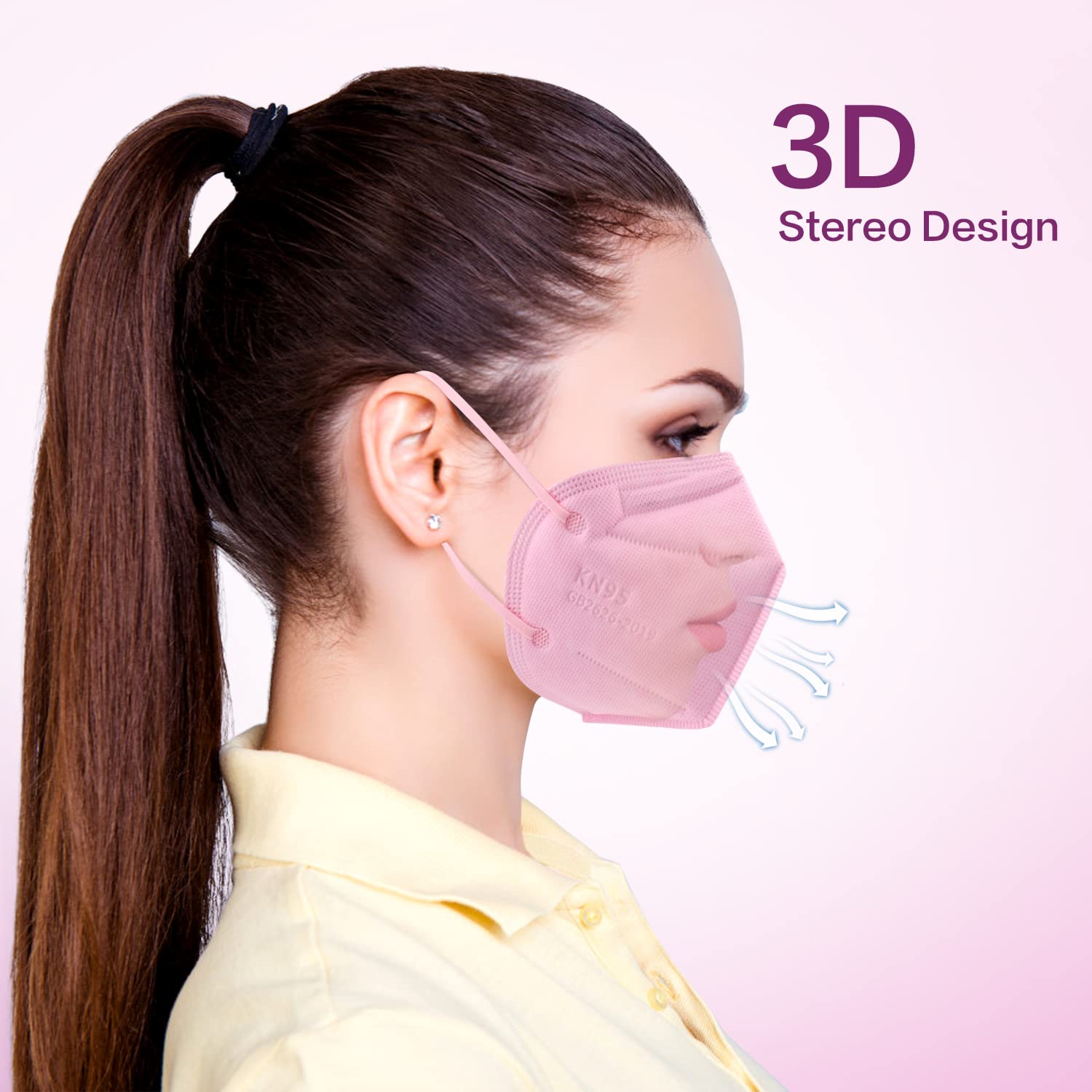Miuphro Multiple Colour KN95 Face Mask 50 PCs, 5 Layers Safety KN95 Masks, Disposable Masks Respirator for Outdoor(Pink,Blue,Red,Purlpe,Grey)