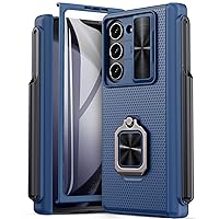 for Samsung Galaxy Z Fold 5 Case with S Pen Holder & Ring Stand & Slide Lens Cover & Front Screen Protector & Hinge Protection, Protective Phone Case Cover for Samsung Z Fold 5 5g 2023, Blue