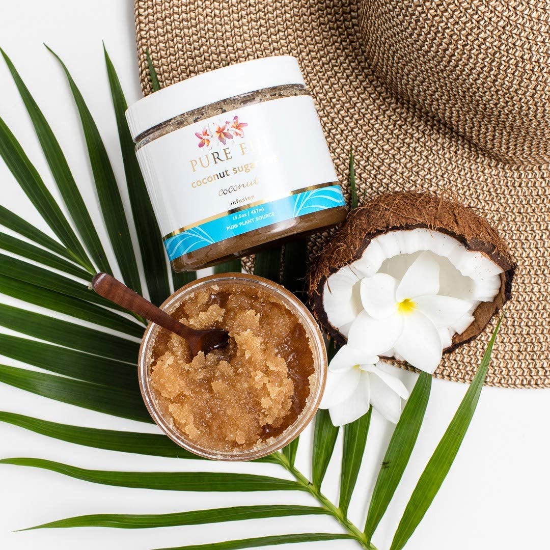 Pure Fiji Coconut Sugar Rub - Coconut Body Scrub Natural Origin for Smooths and Softens Skin - Organic Exfoliating Sugar Scrub for Body, Coconut, 15.5 oz