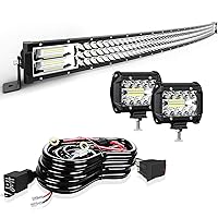 LED Light Bar TURBO SII 50 Inch 684W Curved Triple Row Flood Spot Combo Beam Offroad Driving Light + 4 Inch 60W Led Pod Lights w/3-Leads Wiring Harness for Trucks ATV UTV Polaris Boats