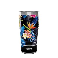 Traveler Tropical Collection Floral flower bright bold black hibiscus palm bird paradise Triple Walled Insulated Tumbler Travel Cup Keeps Drinks Cold & Hot, 20oz, Stainless Steel