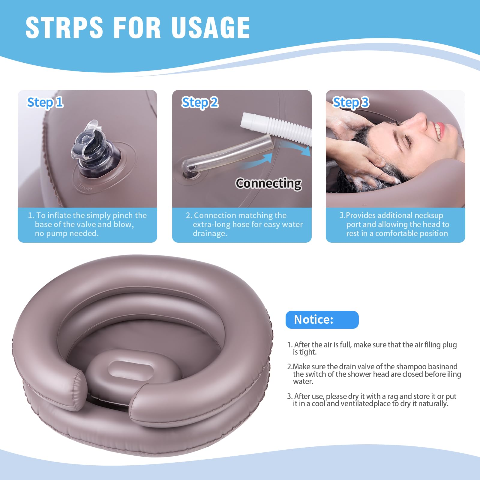 LOKFEHRE Portable Inflatable Hair Washing Basin for Bedridden - Wash Hair in Bed with Inflatable Shampoo Bowl.Hair Washing Basin for Elderly,Disabled,Injured,Ideal Inflatable Sink for Locs Detox