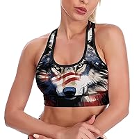 American Flag Wolves Breathable Sports Bras for Women Workout Yoga Vest Underwear Crop Tops Gym