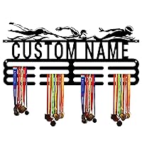 Custom Swimming Medal Hanger Display Holder Rack for Awards and Ribbons,Personalized Name Sports Medal Holder Display Rack Black Metal Shelf for Wall Decor Birthday Gift for Kids Boys Girls Adults