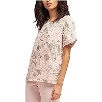 DKNY Womens Metallic Floral Pullover Blouse, Pink, X-Large