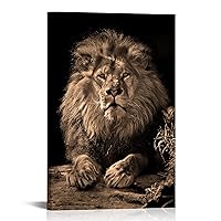 RnnJoile Lion Prints Wall Art Black and White Lion Portrait Painting Picture Powerful Animal Canvas Artwork for Mens Apartment Bedroom Decorations Framed 24