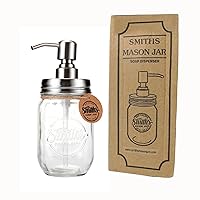 Smith's Mason Jars 500ml Refillable Liquid Hand Soap Jar Dispenser with Stainless Steel Liquid Pump for Bathroom, Countertop, Kitchen, Laundry Room | BPA Free & Eco Friendly