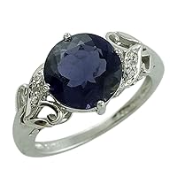 Carillon 2.87 Carat Iolite Round Shape Natural Non-Treated Gemstone 925 Sterling Silver Ring Engagement Jewelry for Women & Men
