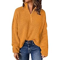 Fall Clothes for Women 2023 Fashion Long Sleeve Pullover Sweater Loose Half Zip Sweatshirt Stretchy Turtleneck Rib Knit Tops