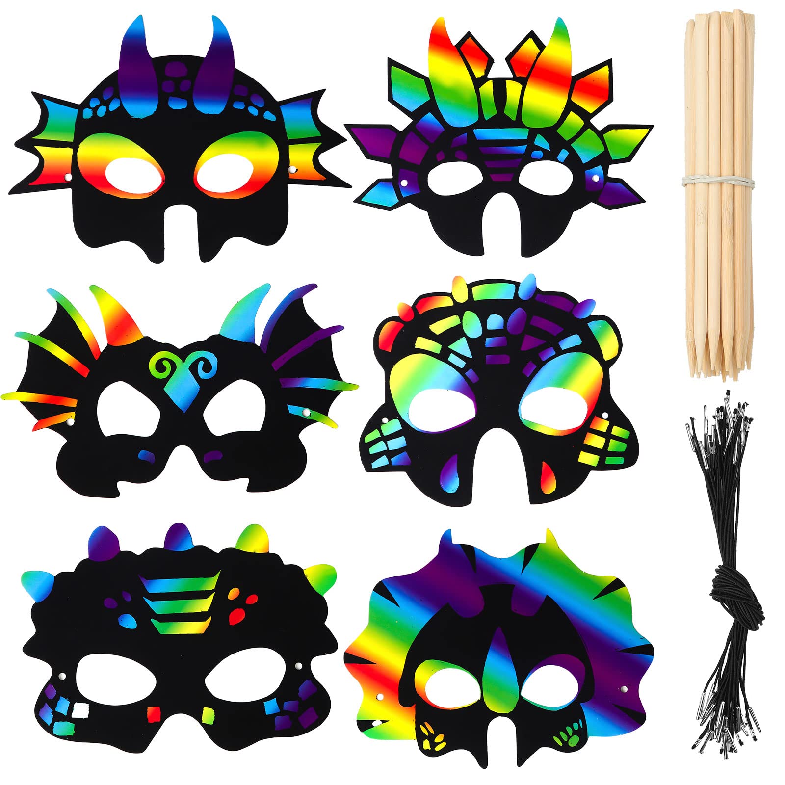 Mua Meooeck 24 Pcs Scratch Dinosaur Animal Masks DIY Rainbow Color Mask Paper  Masks for Crafts Masks Decorate Your Own Mask with Elastic Bands Wood  Stylus Rainbow Art Kit for Dinosaur Birthday