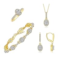 Rylos Women's Jewelry Set: Yellow Gold Plated Silver Halo Tennis Bracelet, Earrings, Ring & Necklace. Gemstone & Diamonds, 7