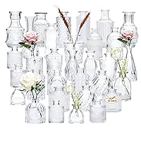 Brajttt Set of 32 Bud Vases for Flowers, Small Vintage Glass Bottles for Rustic Wedding Centerpieces and Home Decor