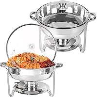 Chafing Dish Buffet Set, 5QT Round Stainless Steel Chafer for Catering, Buffet Servers and Food Warmers Set with Glass Lid & Lid Holder for Wedding Party Banquet Holiday (2)