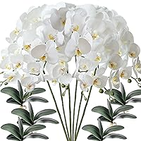 6 Pcs Artificial Phalaenopsis Flowers with 6 Bundles Leaves Artificial Orchid Flowers Stem Plants for Home Décor