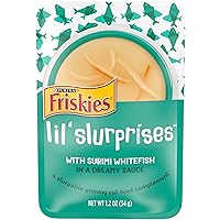 Purina Friskies Cat Food Complement, Lil’ Slurprises With Surimi Whitefish Lickable Cat Treats - (Pack of 16) 1.2 oz. Pouches