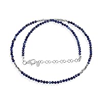 Sodalite Beads Necklace With Silver Hematite for Women Natural Gemstone Handmade Jewelry for Her - 45 CM
