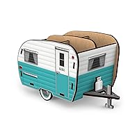 HAPPY CAMPER Vintage Camper Pencil Holder, White and Blue, Retro Desk Organizer- Great Gift for Coworkers and Travel Enthusiasts - Functional Desk & Cubicle Accessory